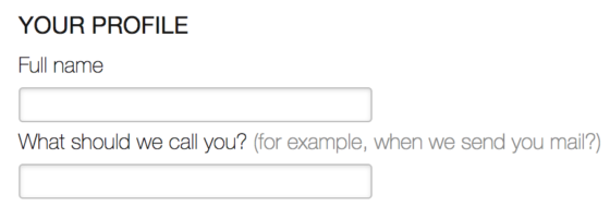 One free-form text field for the user's name