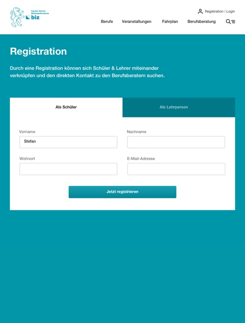 a screenshot of the web application showing the register feature
