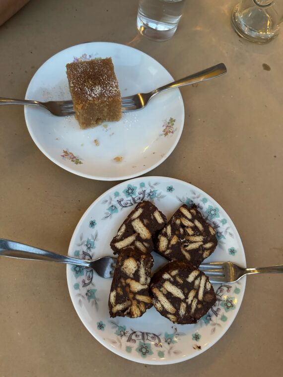 two plates of desert specialities of greece