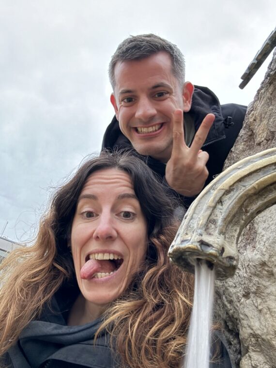 Dominik and Karin taking a selfie of the Gerolsteiner spring water source
